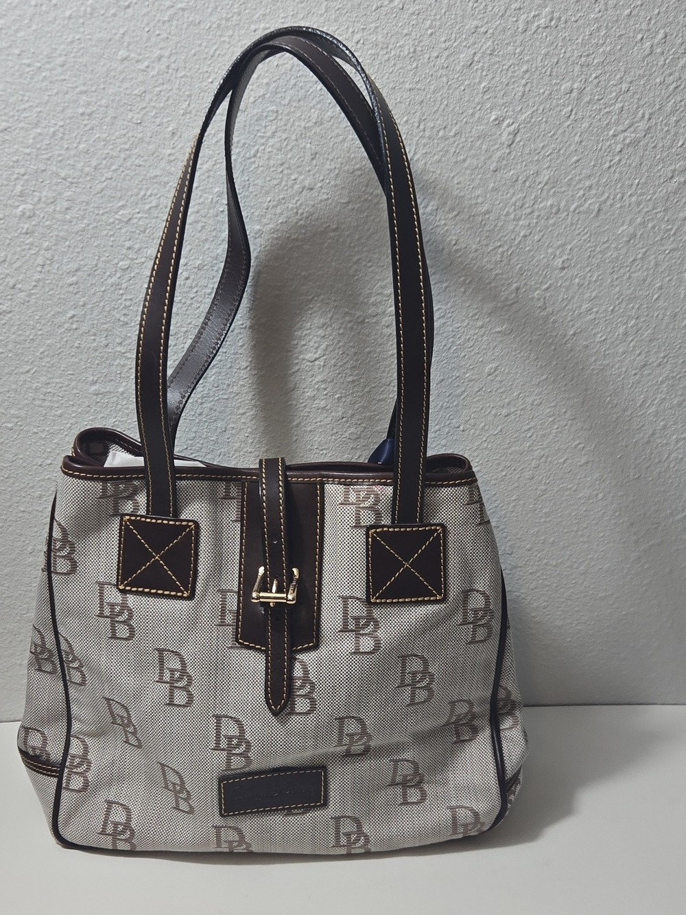 Dooney & Bourke Beige and Brown Monogram Shoulder Bag